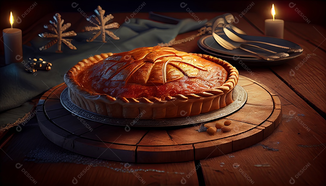 Bolo Rei Comida sobre uma mesa de madeira.