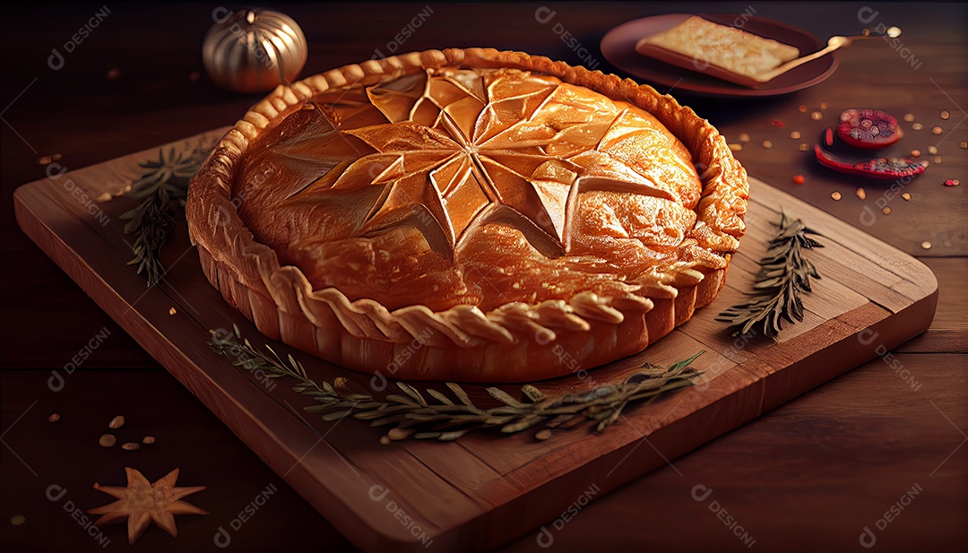 Bolo Rei Comida sobre uma mesa de madeira.