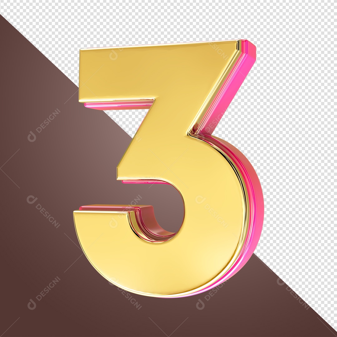 Elemento 3D De Número 3 Amarelo Para Composição PSD
