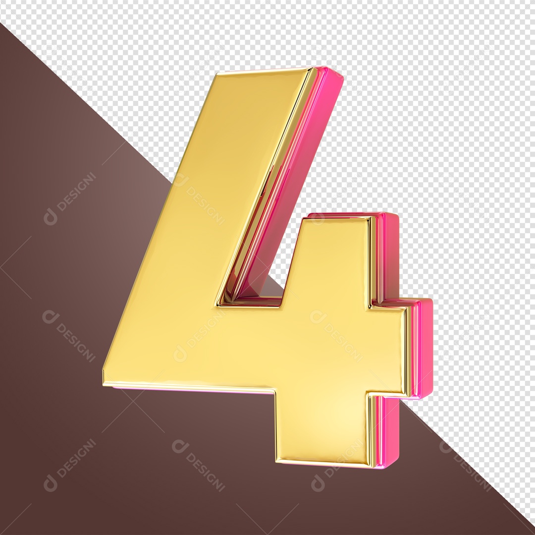 Elemento 3D De Número 4 Amarelo Para Composição PSD