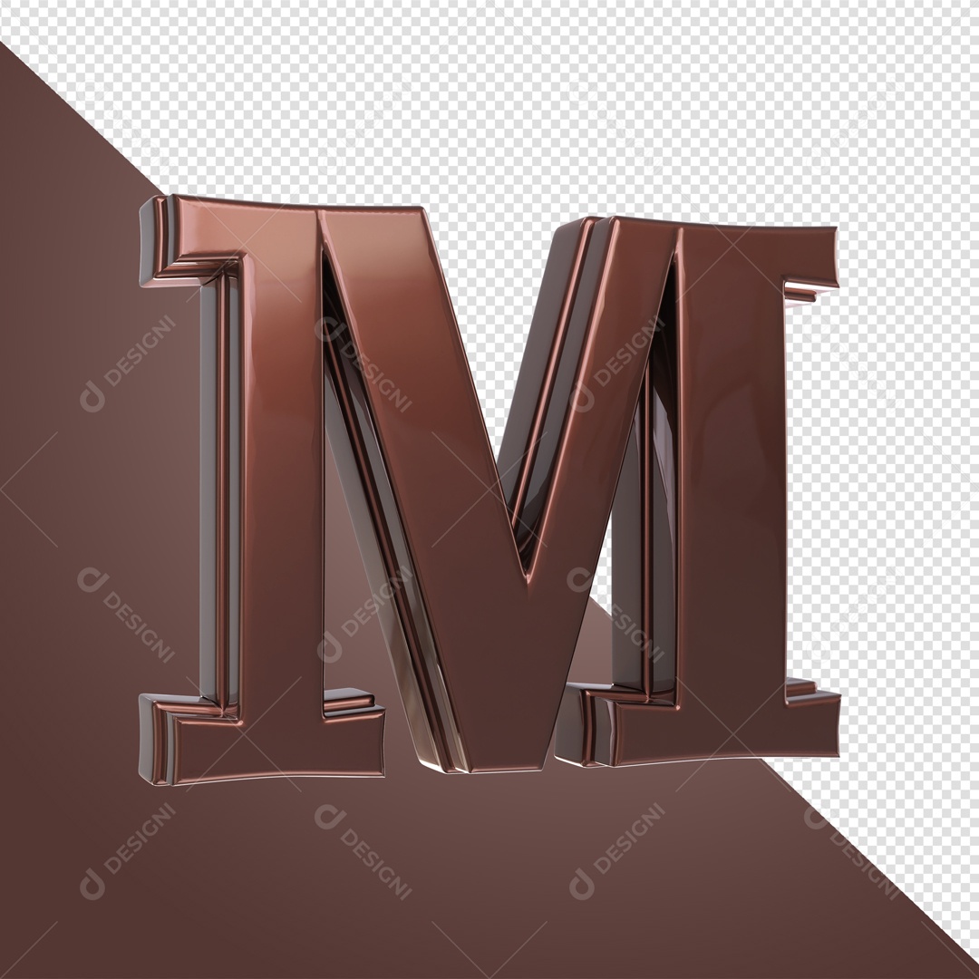 Elemento 3D Com Letra M Marrom Para Composição PSD