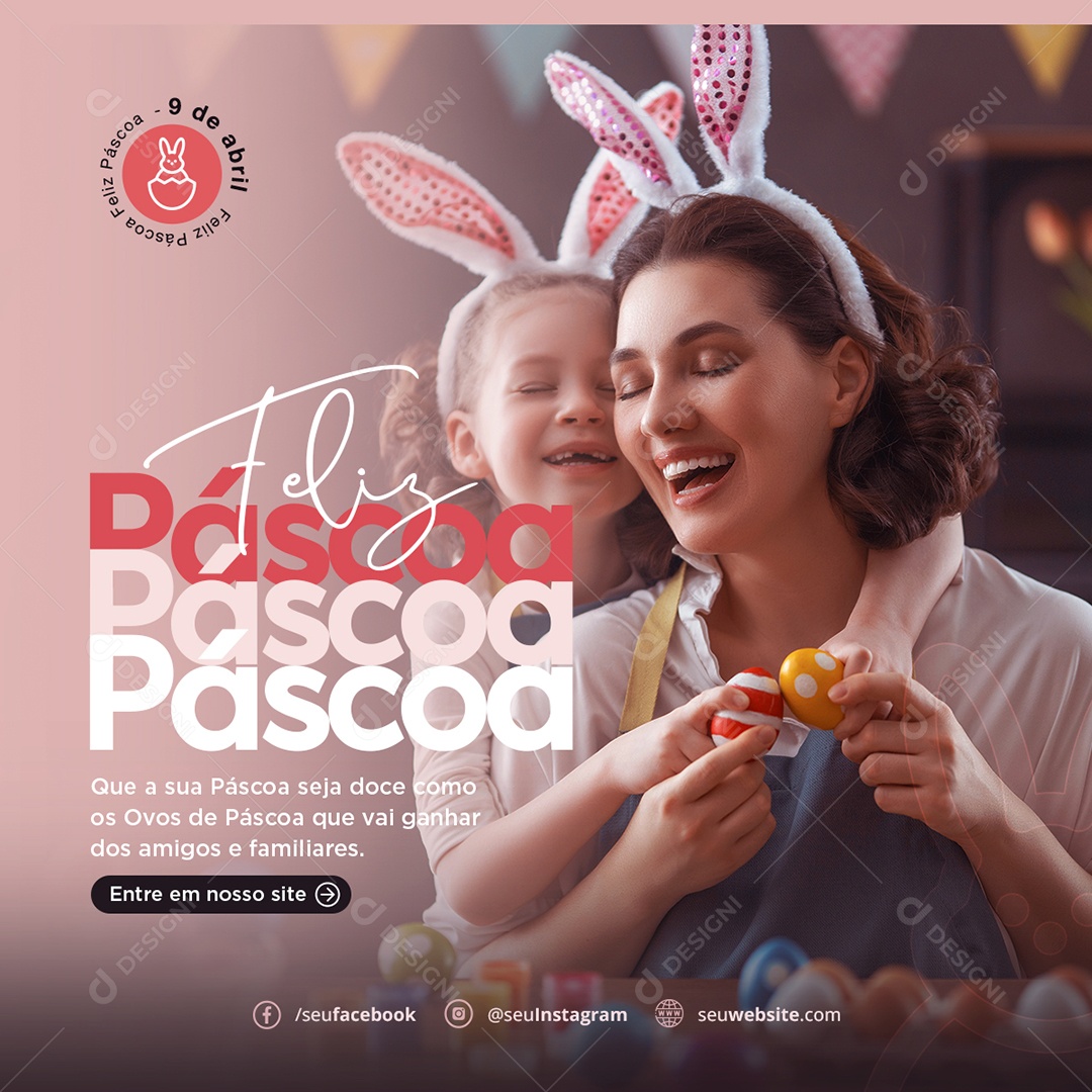 Feliz Páscoa Dia 9 de Abril Social Media PSD Editável