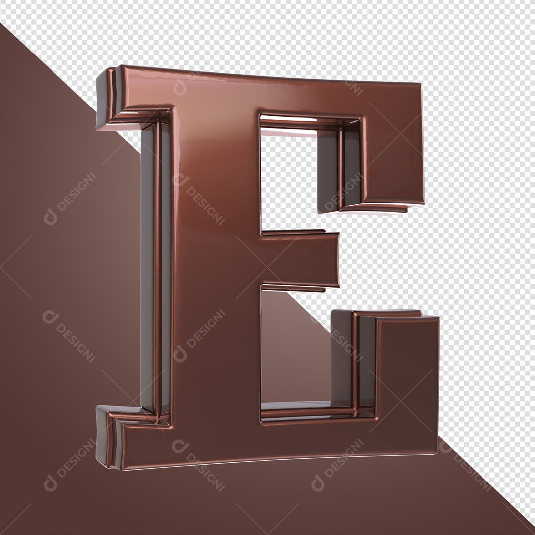 Elemento 3D Com Letra E Marrom Para Composição PSD