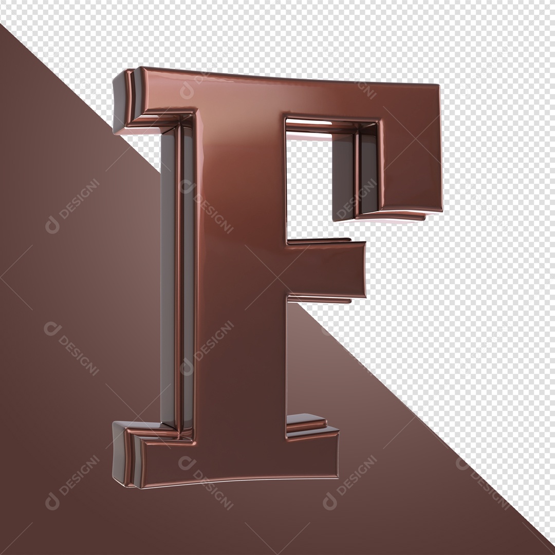 Elemento 3D Com Letra F Marrom Para Composição PSD