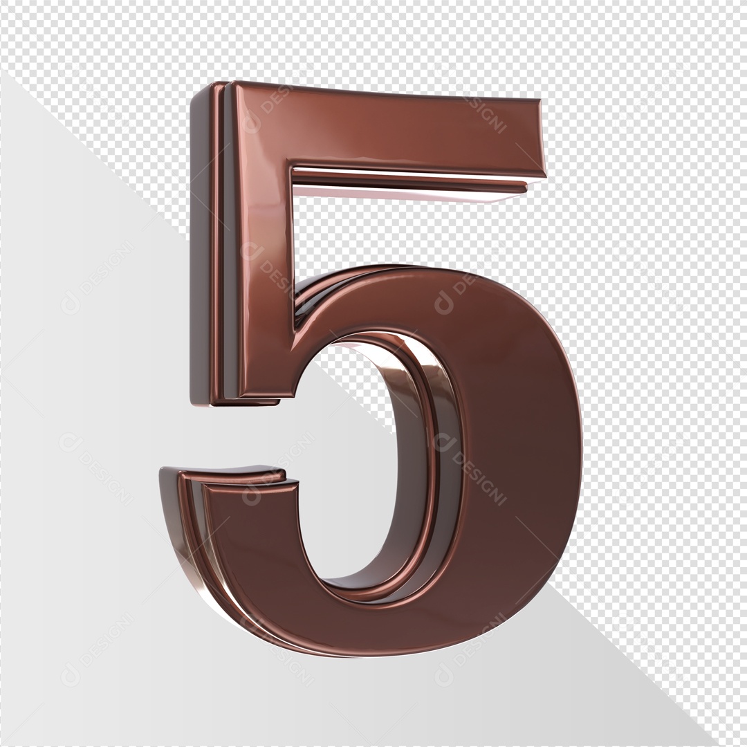 Elemento 3D Com Número Marrom 5 Para Composição PSD