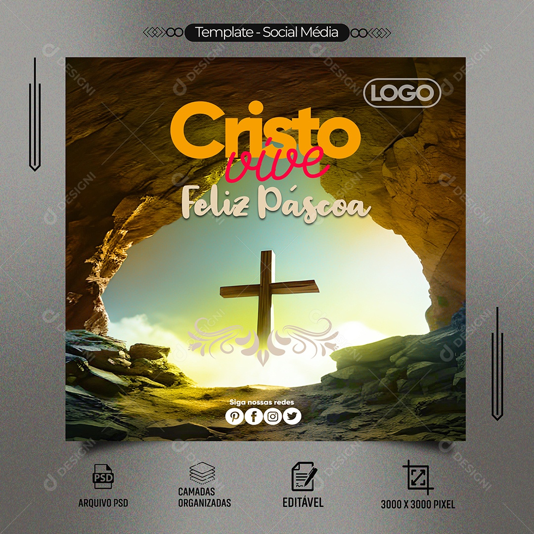 Cristo Vive Feliz Páscoa Social Media PSD Editável