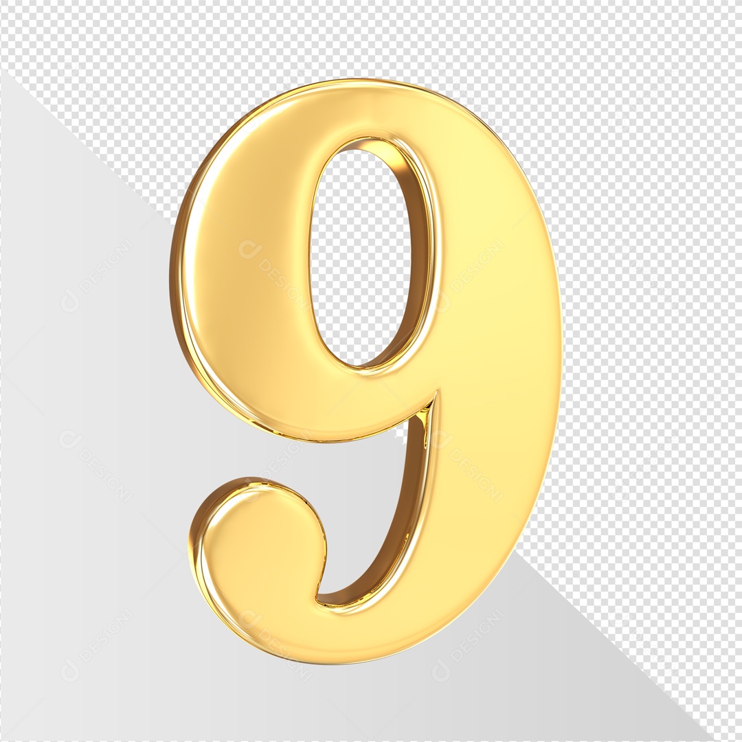 Número Dourado 9 Elemento 3D PSD