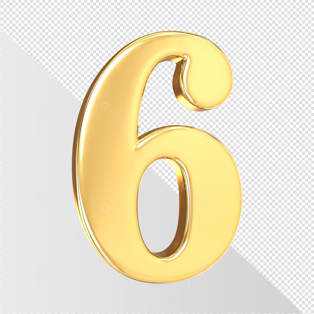 Número Dourado 6 Elemento 3D PSD