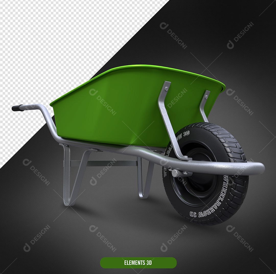 Elemento 3D Para Composição Carrinho de Mão PSD