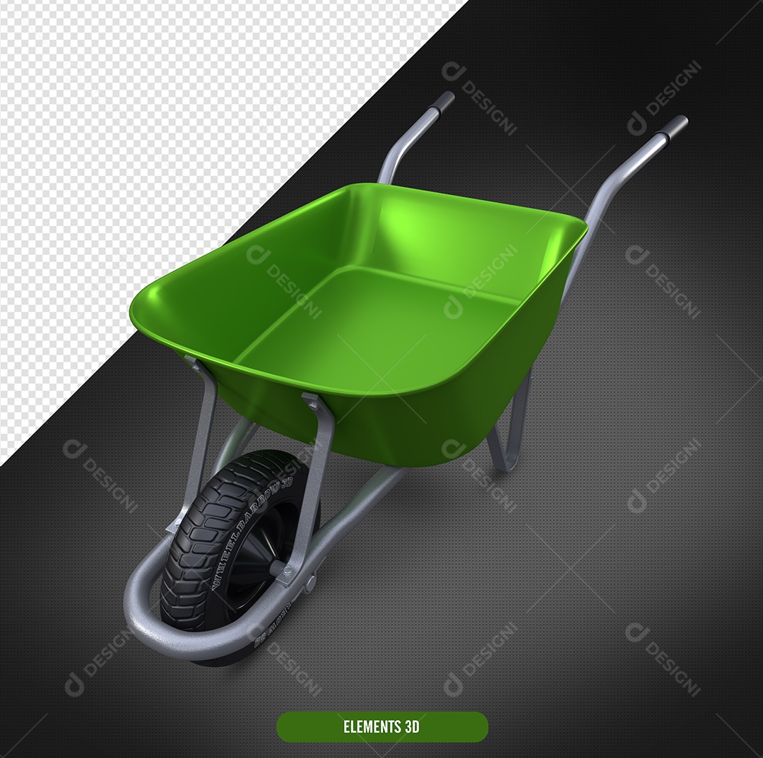 Elemento 3D Para Composição Carrinho de Mão PSD