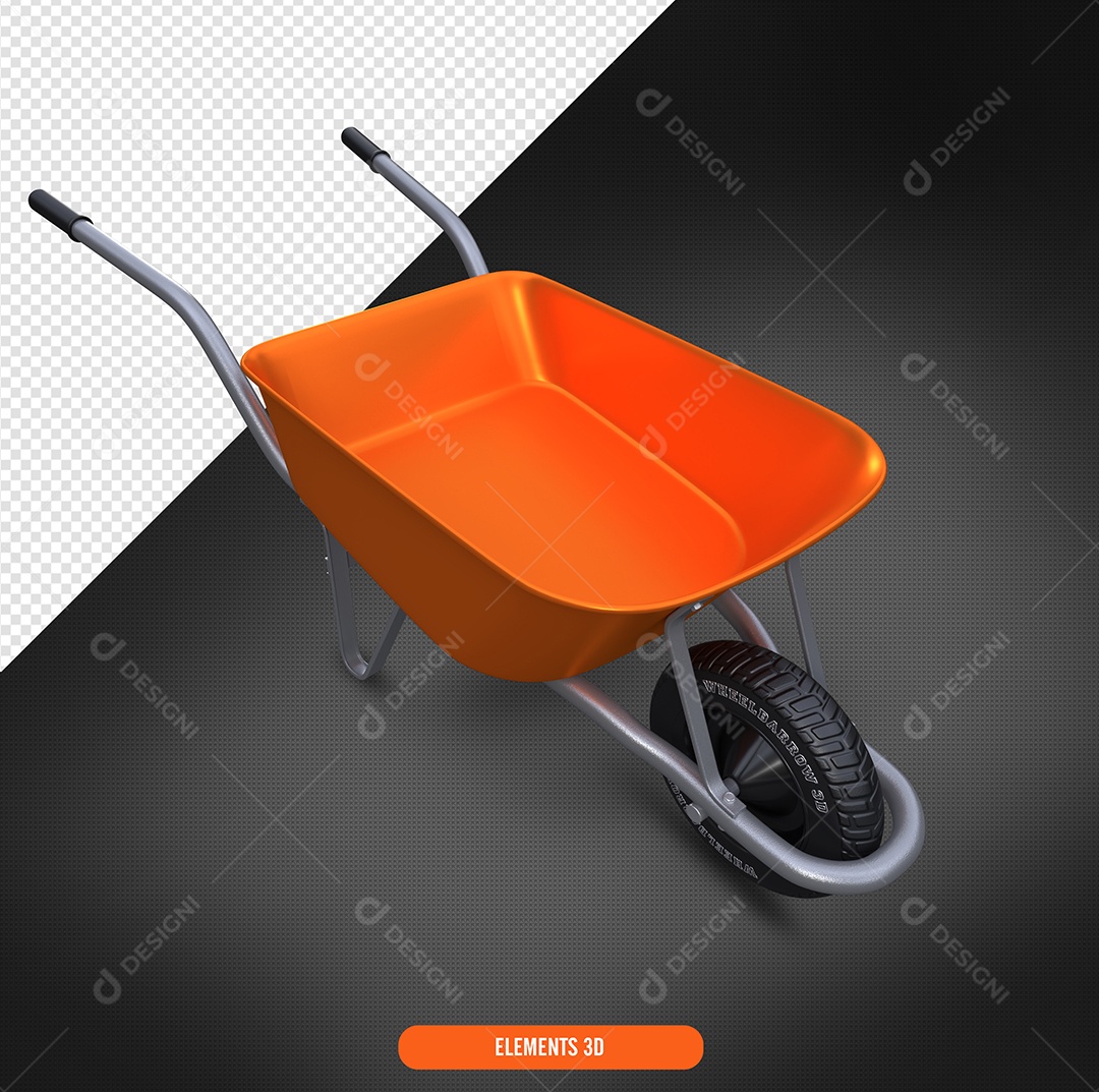 Elemento 3D Para Composição Carrinho de Mão PSD