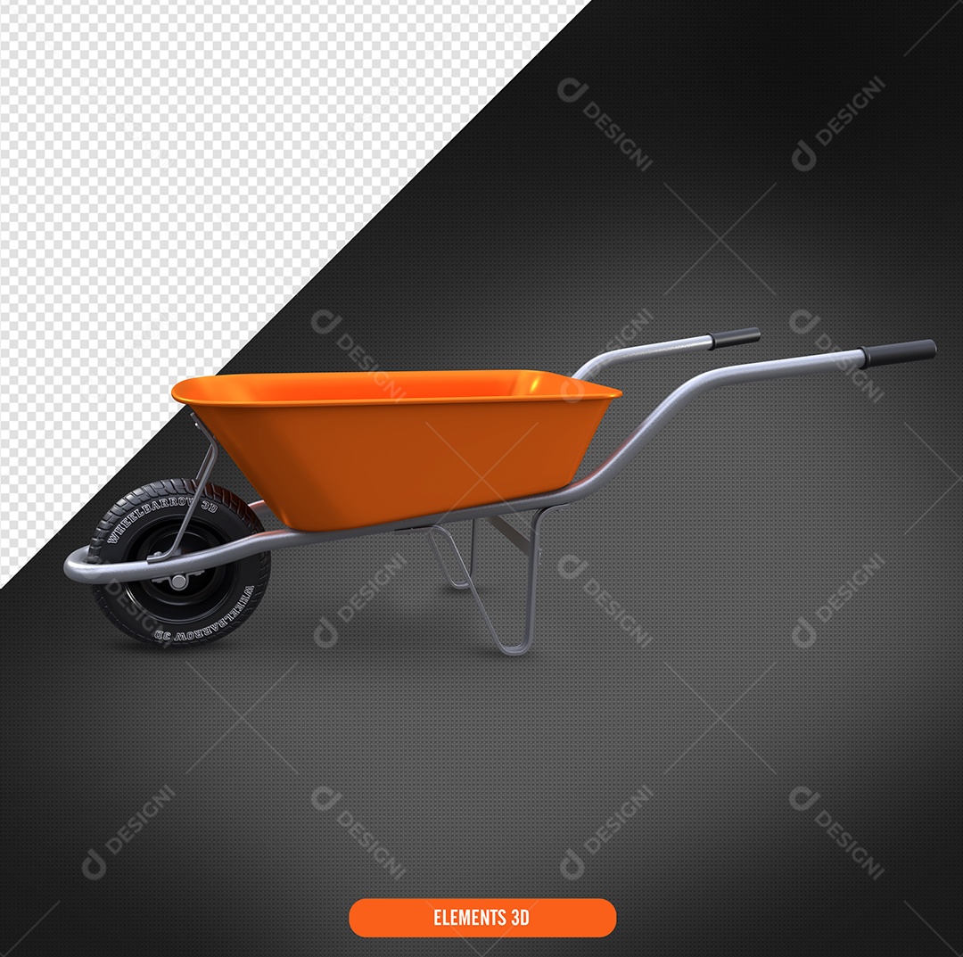 Elemento 3D Para Composição Carrinho de Mão PSD