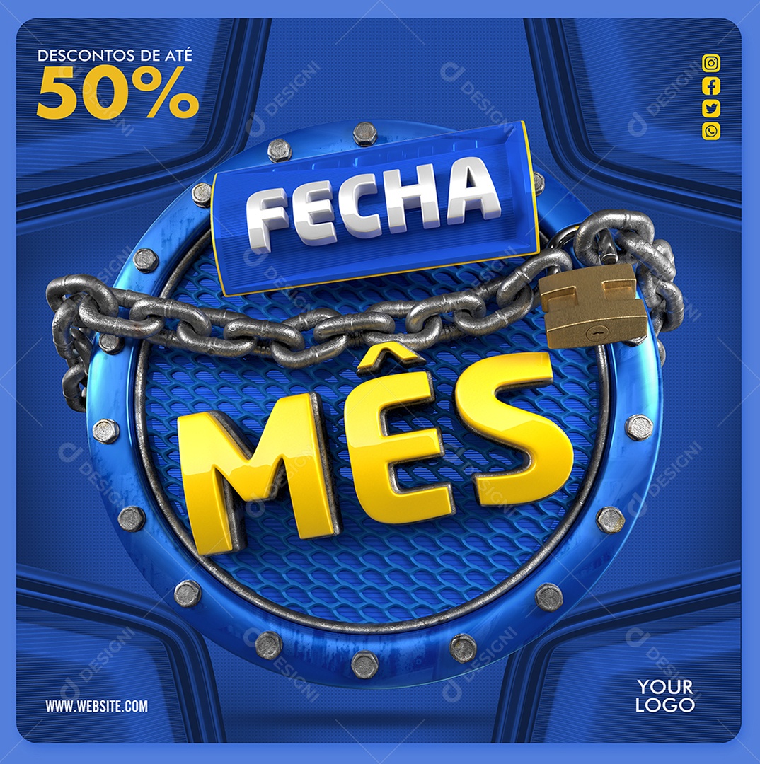 Fecha Mês Descontos de Até 50% Social Media PSD Editável