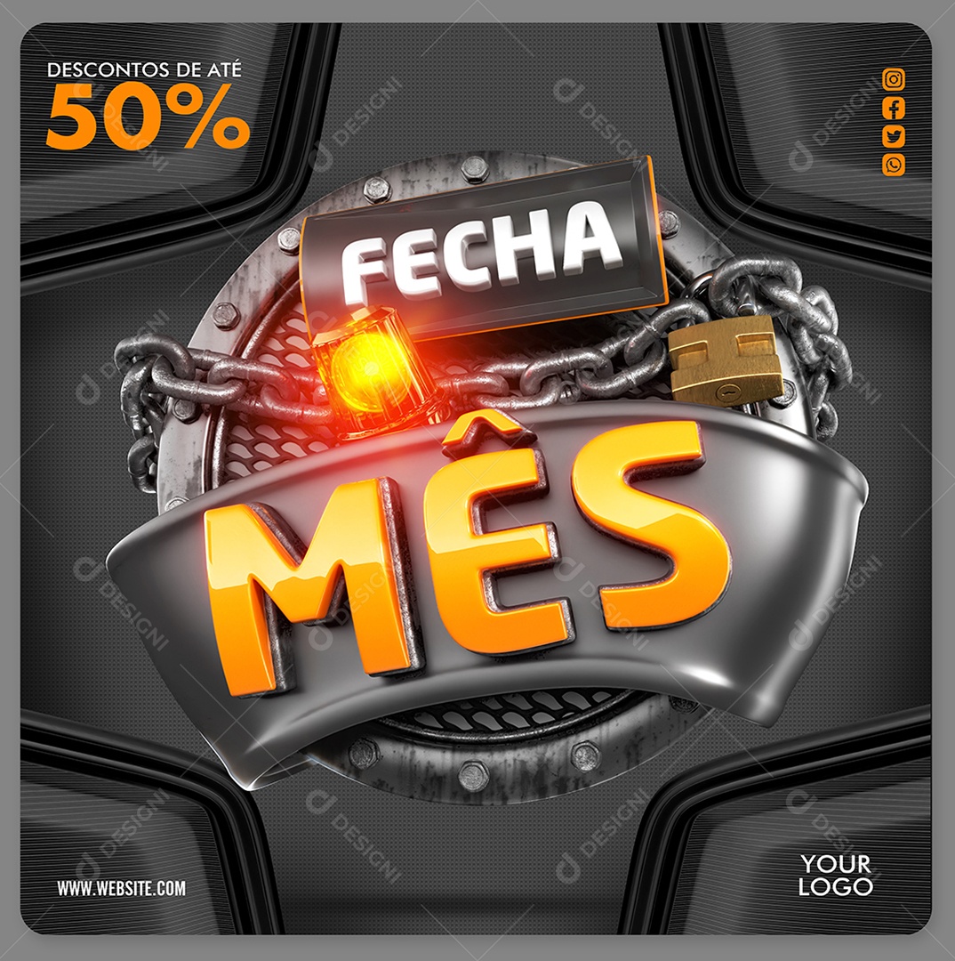 Fecha Mês Descontos de Até 50% Social Media PSD Editável