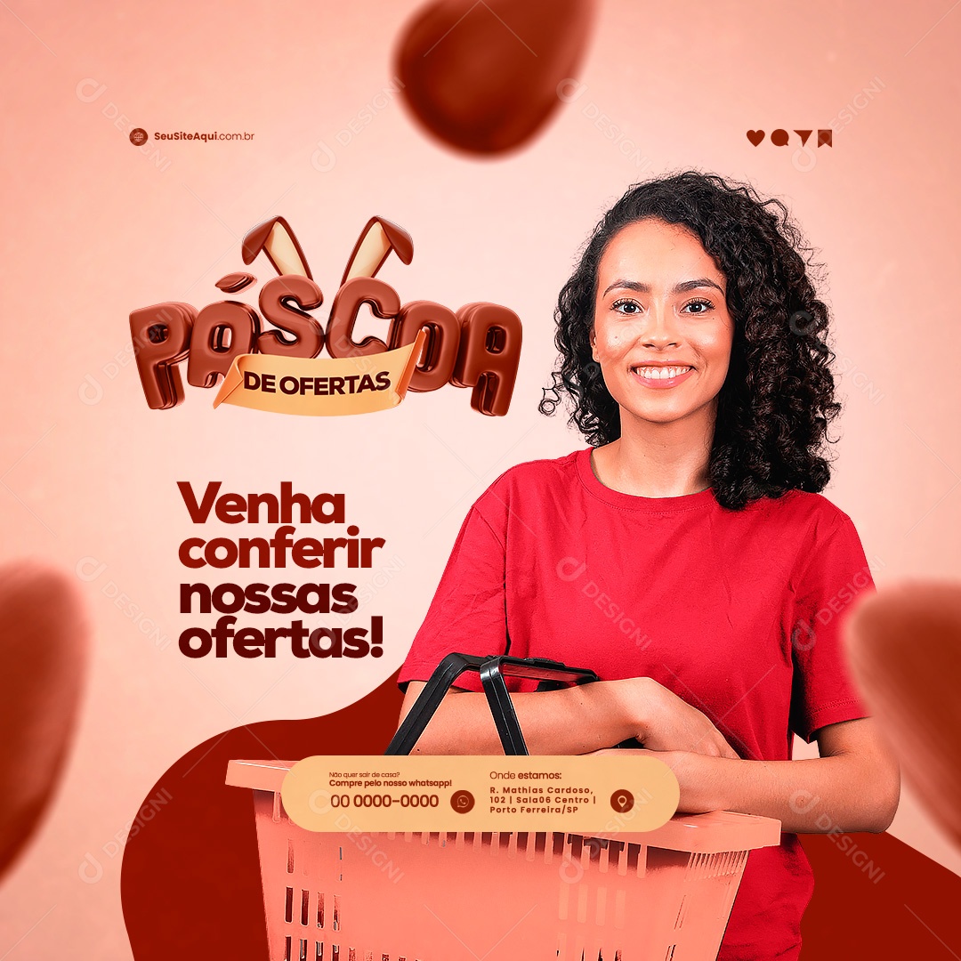 Páscoa de Ofertas Venha Conferir Social Media PSD Editável