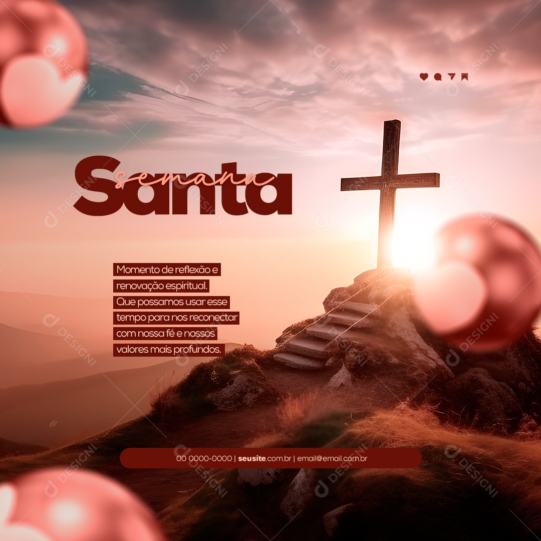 Semana Santa Momento de Reflexão Espiritual. Social Media PSD Editável