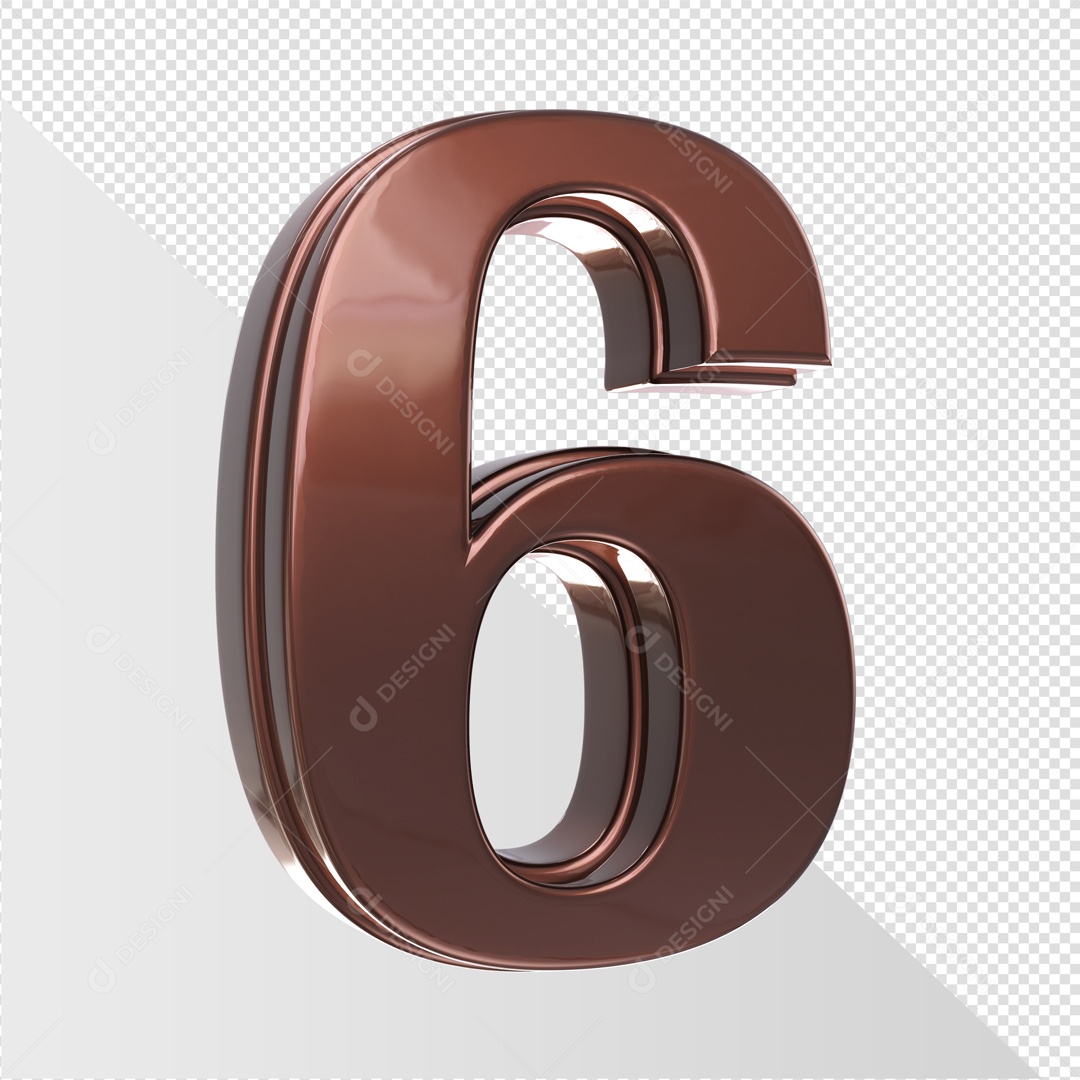 Elemento 3D Com Número Marrom 6 Para Composição PSD