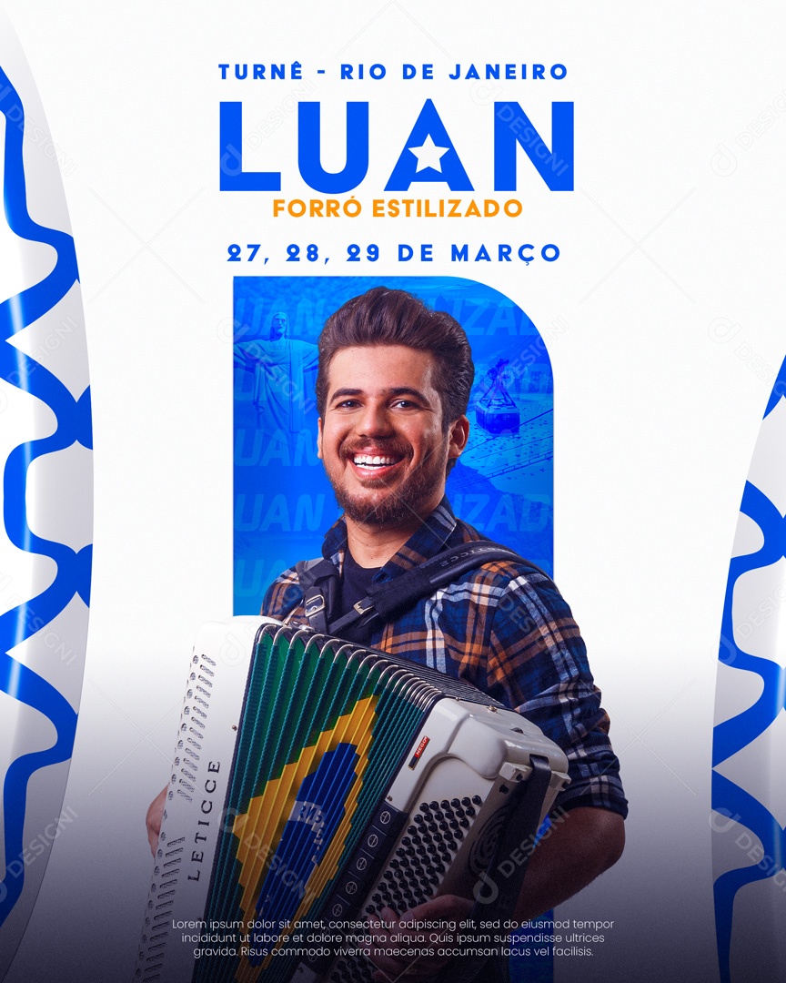 Flyer Turnê Rio de Janeiro Luan Forró Estilizado Social Media PSD Editável