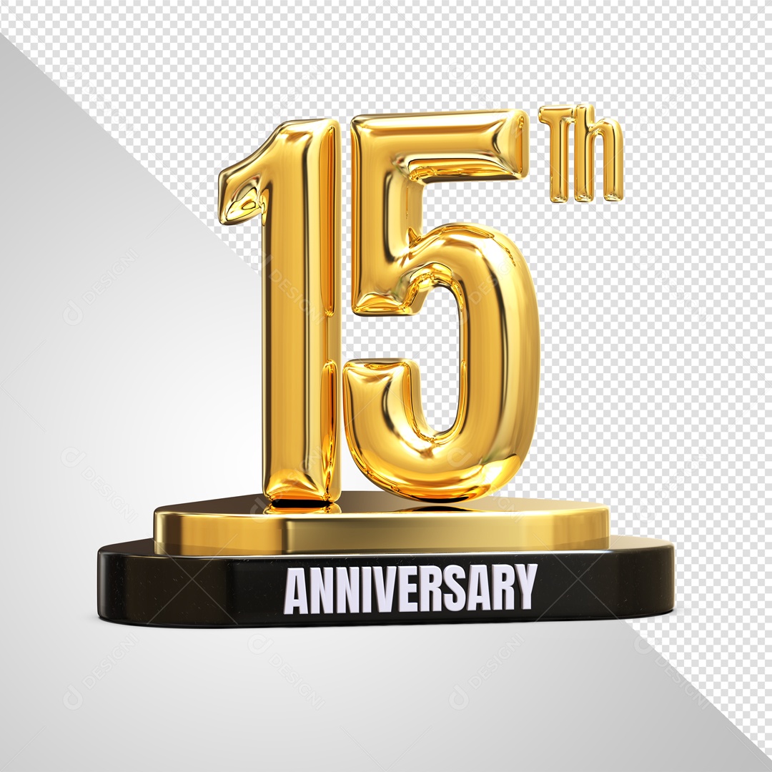 Podium De 15 Anos Aniversário Dourado Elemento 3D Para Composição PSD