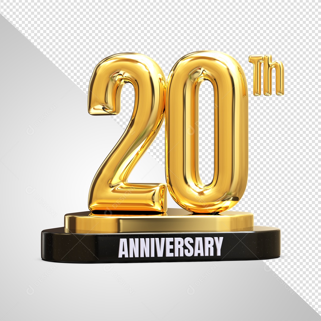 Podium De 20 Anos Aniversário Dourado Elemento 3D Para Composição PSD