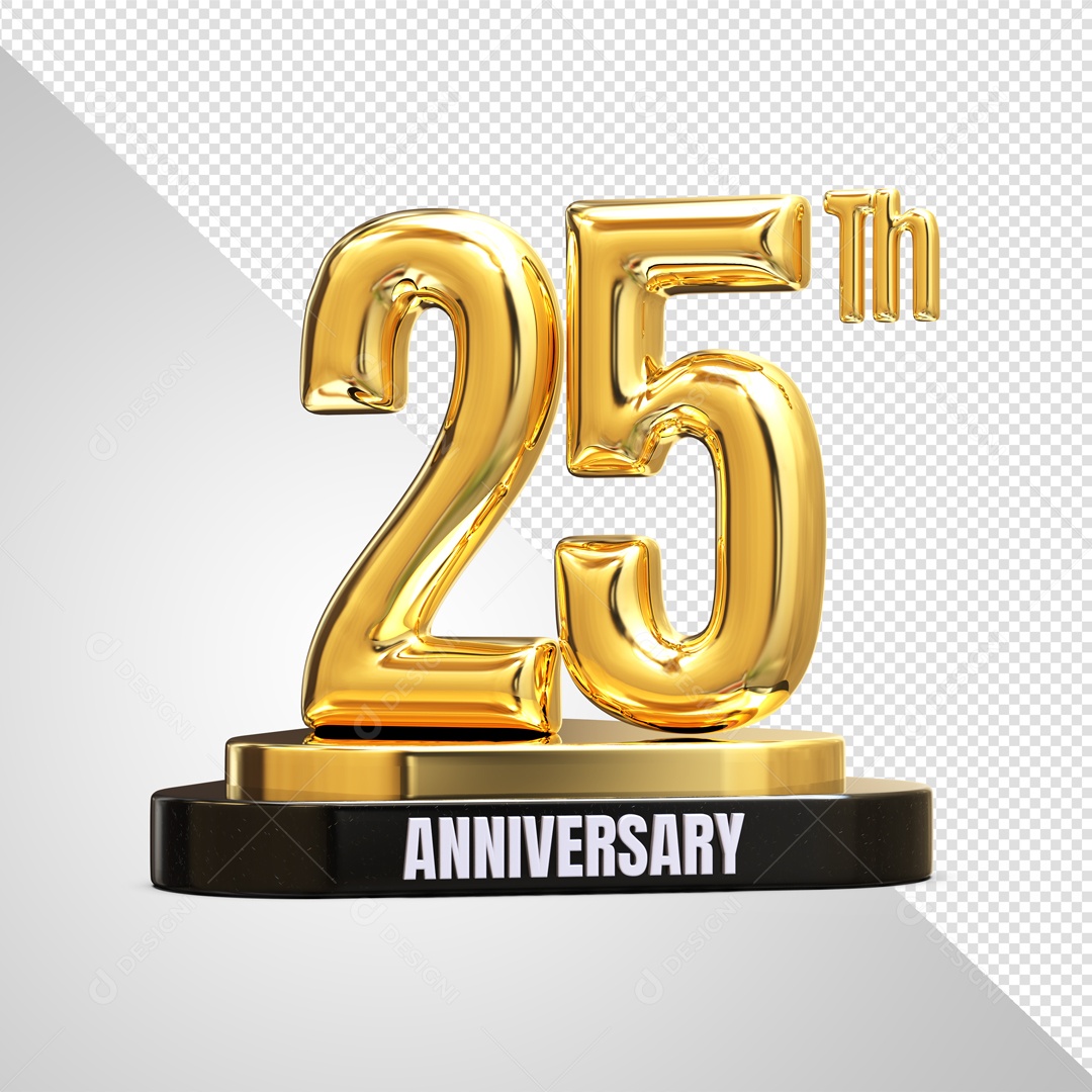 Podium De 25 Anos Aniversário Dourado Elemento 3D Para Composição PSD