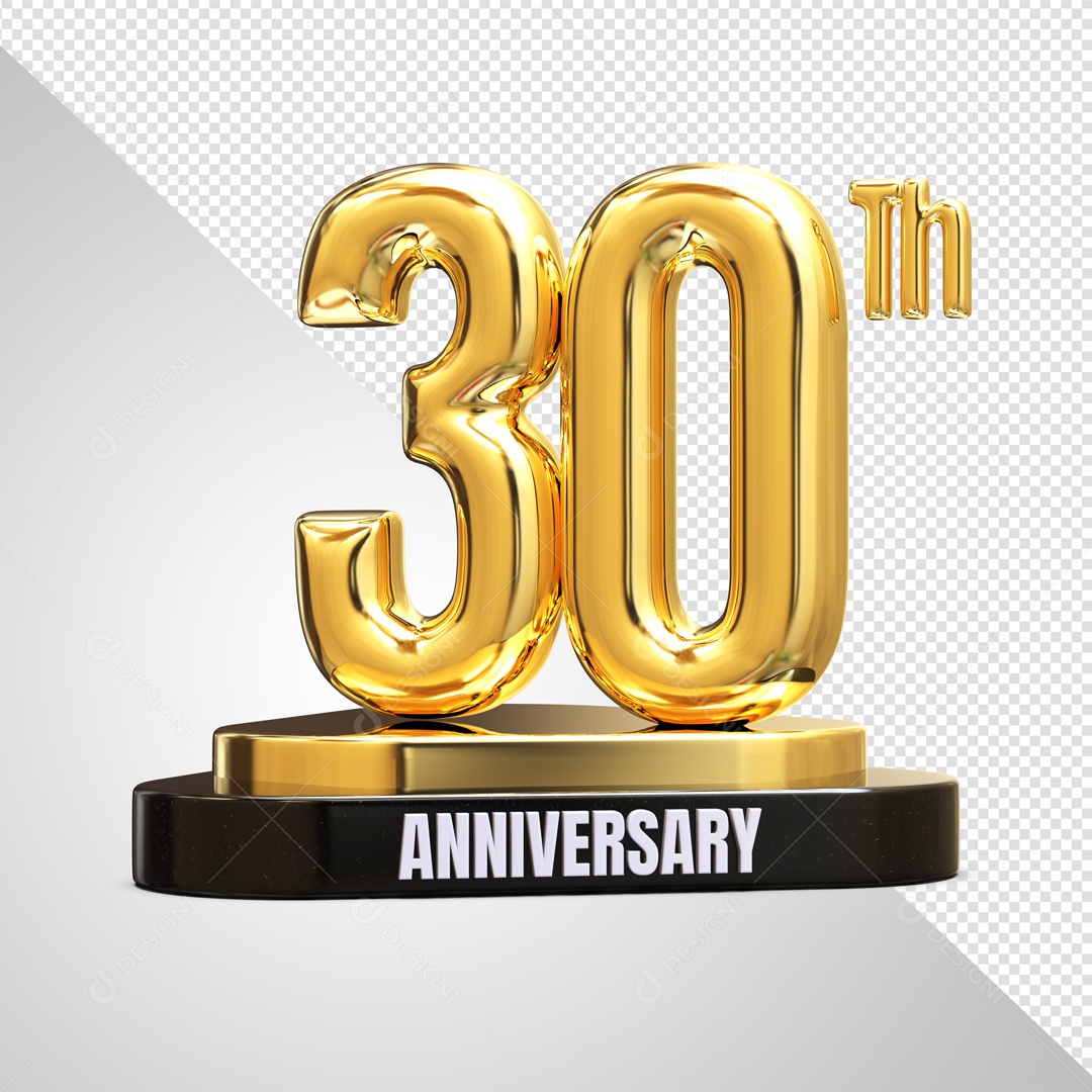 Podium De 30 Anos Aniversário Dourado Elemento 3D Para Composição PSD