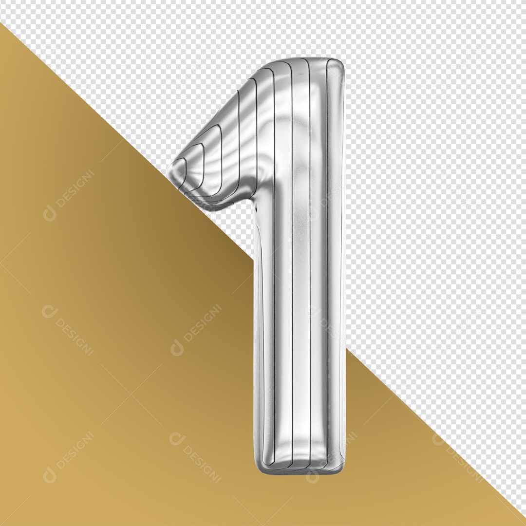 Elemento 3D Com Número 1 Prata Para Composição PSD