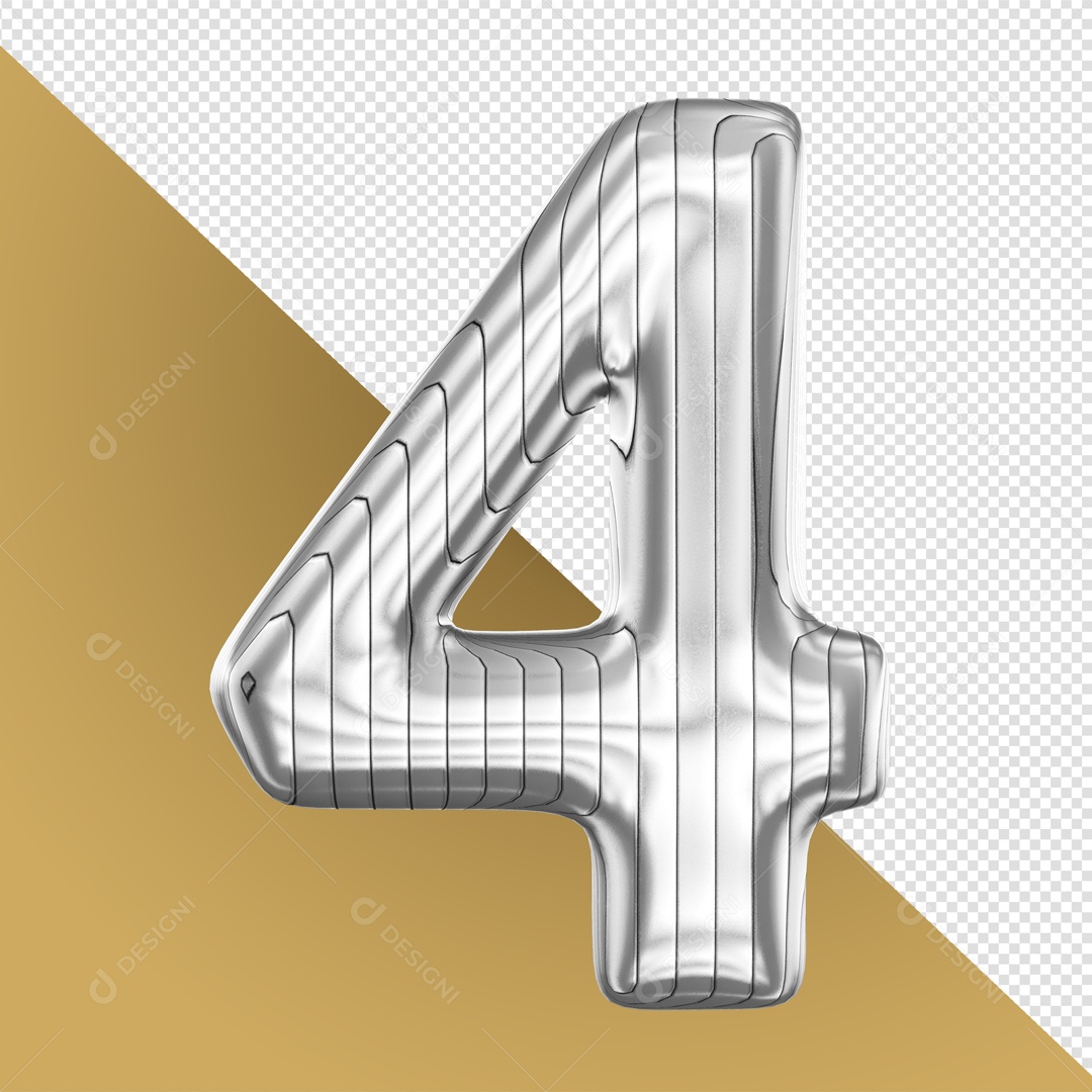 Elemento 3D Com Número 4 Prata Para Composição PSD