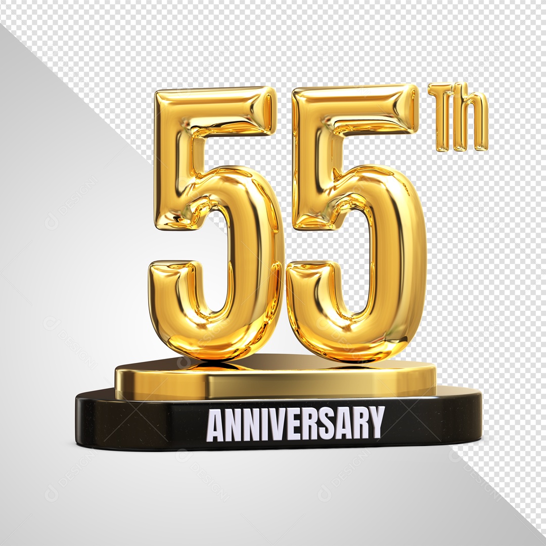 Podium De 55 Anos Aniversário Dourado Elemento 3D Para Composição PSD