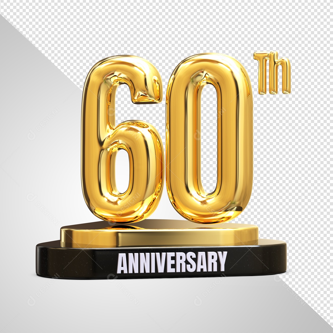 Podium De 60 Anos Aniversário Dourado Elemento 3D Para Composição PSD