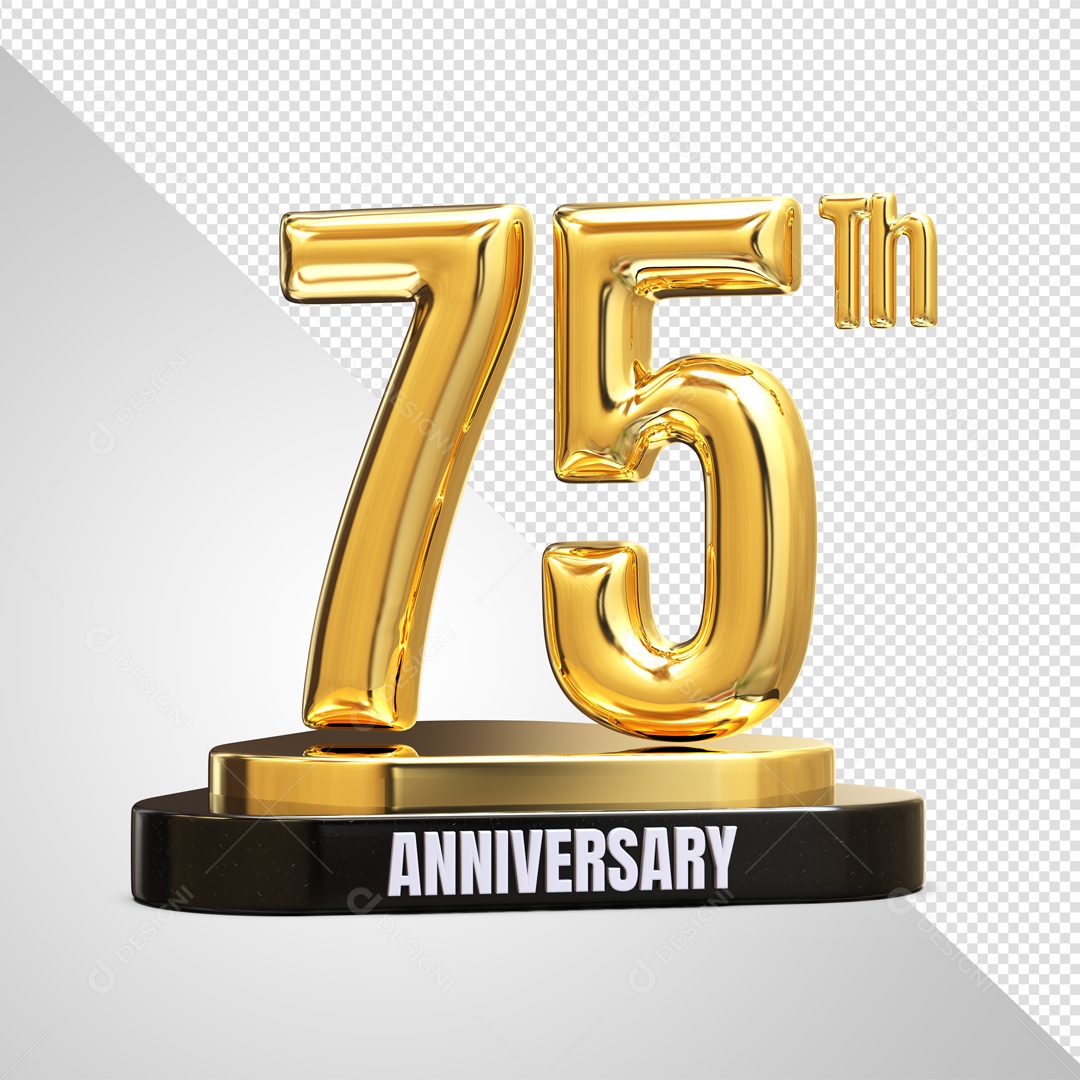 Podium De 75 Anos Aniversário Dourado Elemento 3D Para Composição PSD