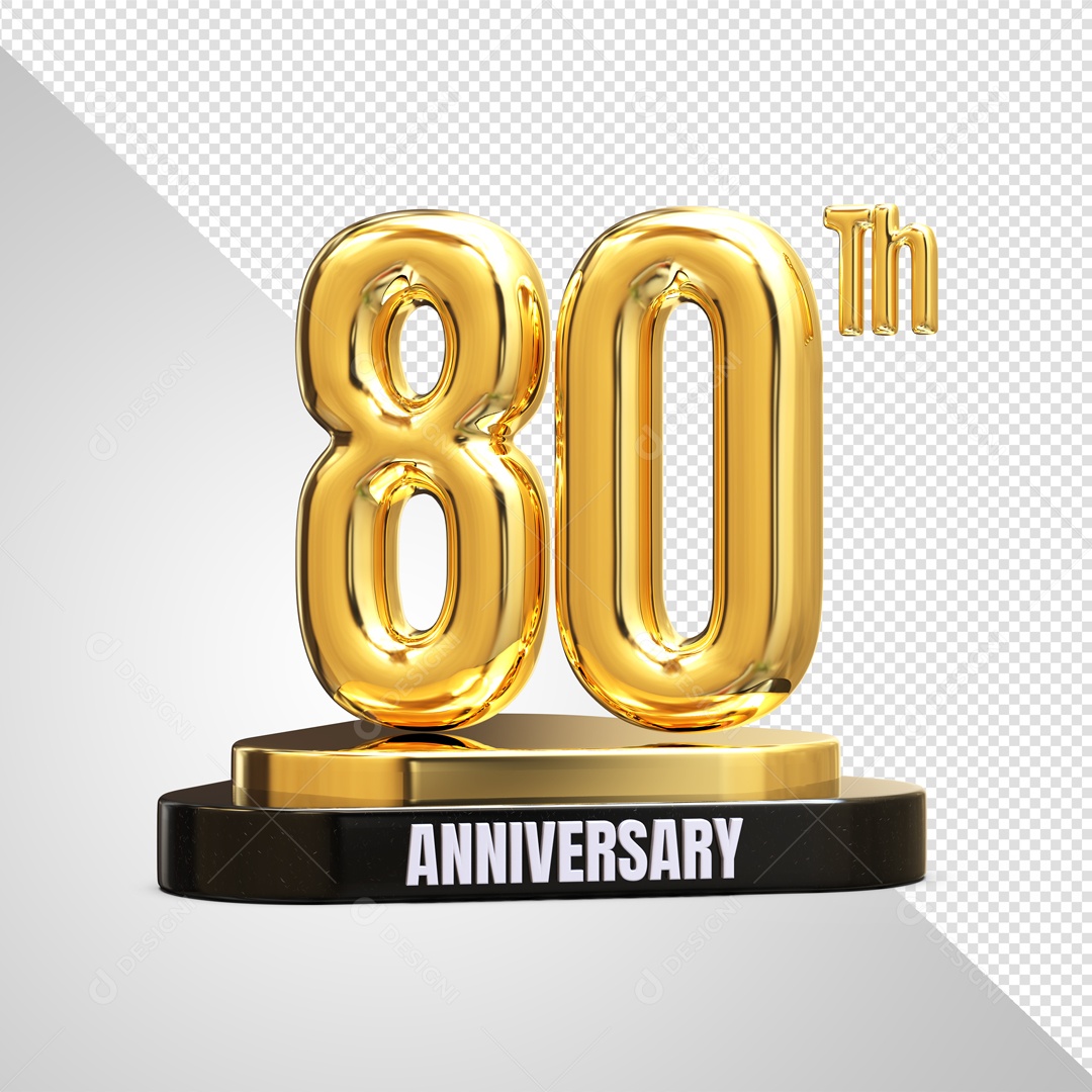 Podium De 80 Anos Aniversário Dourado Elemento 3D Para Composição PSD