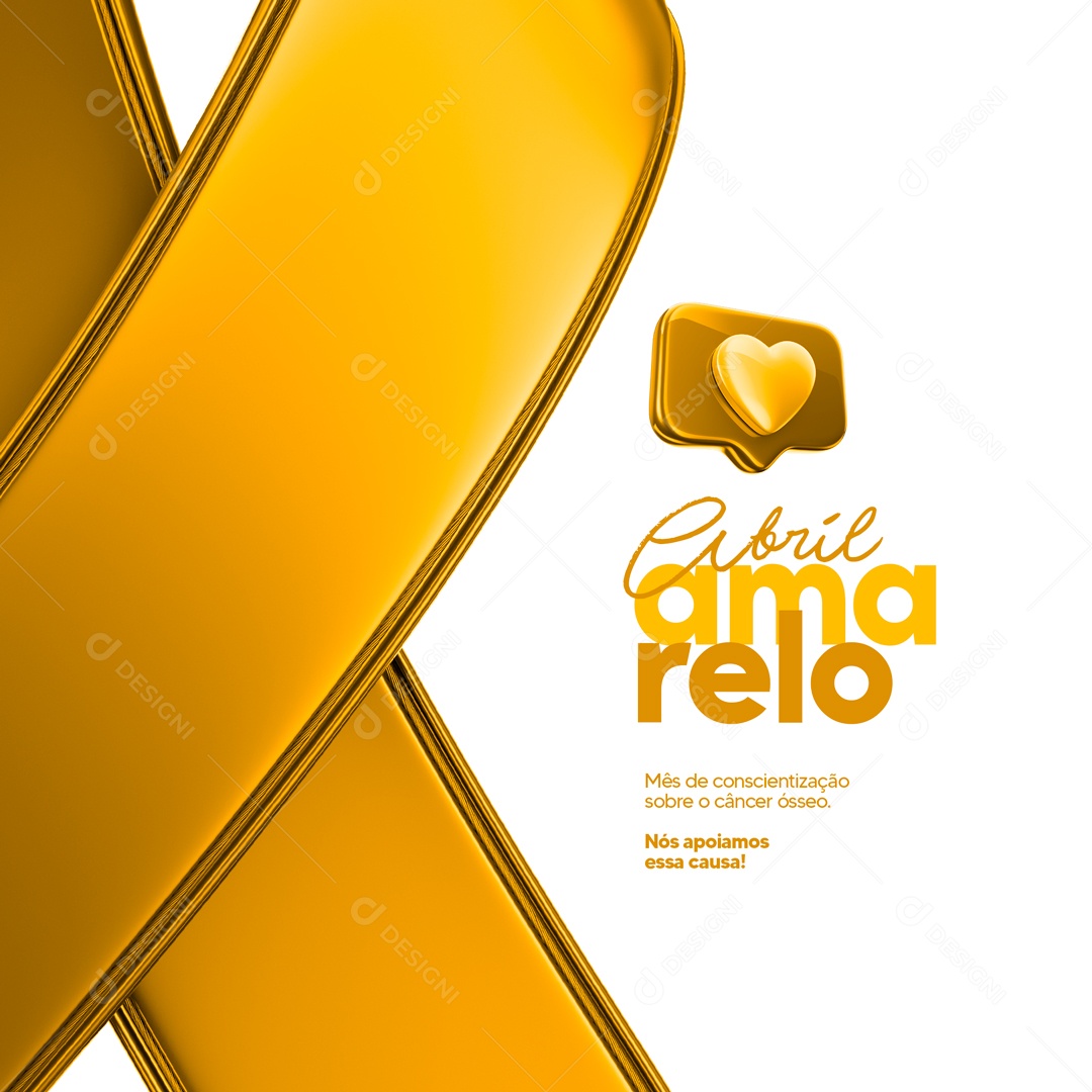 Abril Amarelo, Mês de Conscientização Sobre o Câncer Ósseo. Social Media PSD Editável