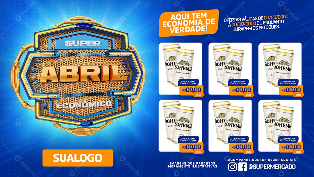 Encarte Super Abril Econômico Social Media PSD Editável