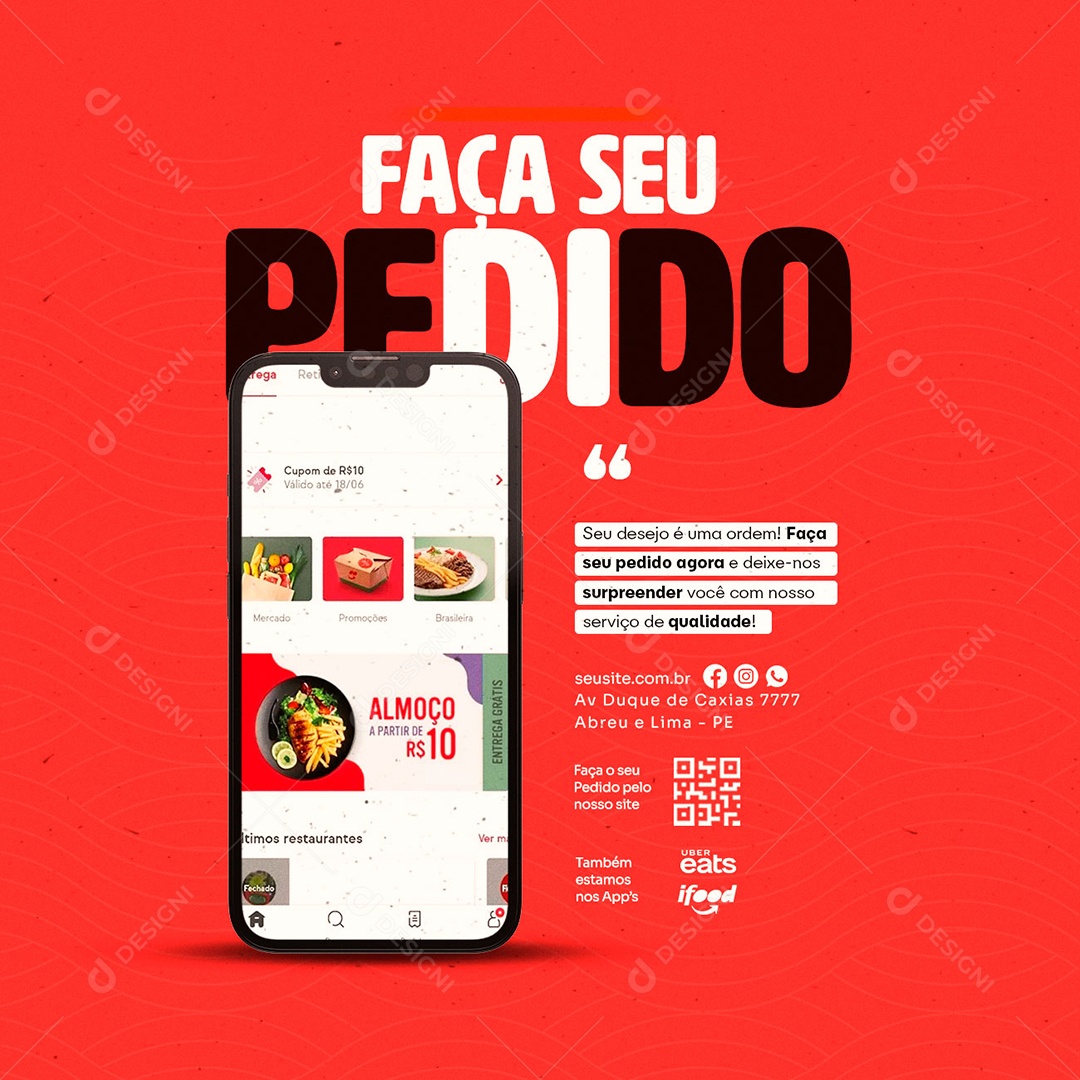 Social Media Faça Seu Pedido Delivery Comidas PSD Editável