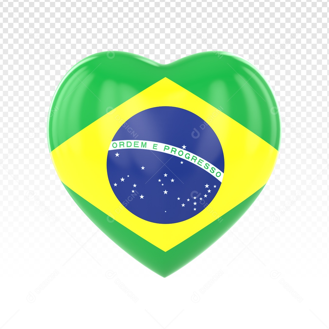 Coração Com Bandeira Do Brasil Elemento 3D PSD