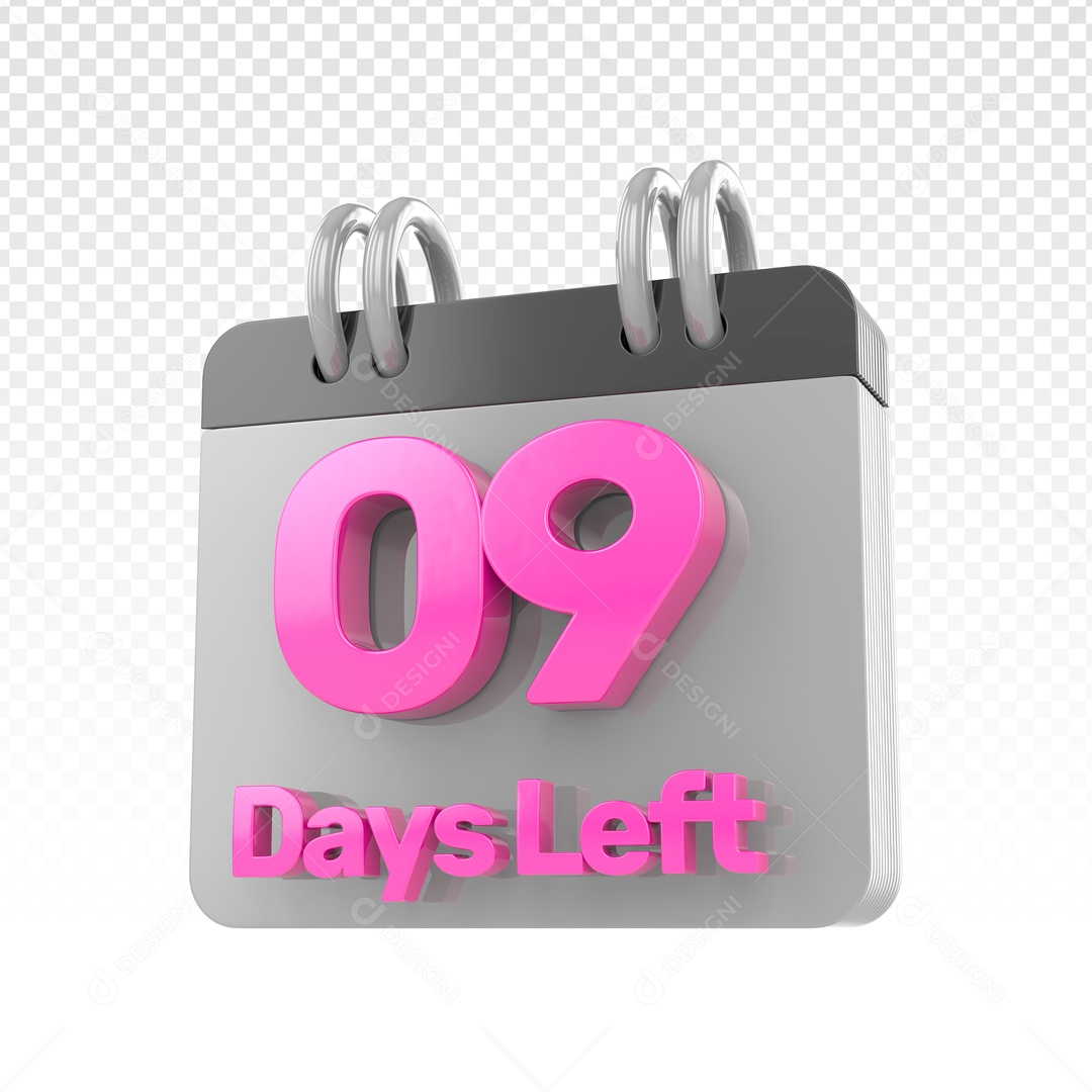 Elemento 3D Calendario 09 Dias Restantes Para Composição PSD