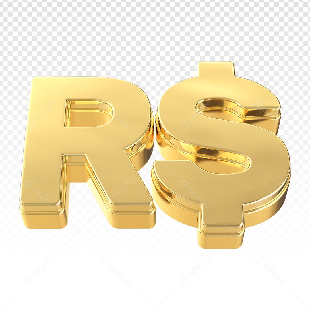Símbolo De R$ Reais Dourado Elemento 3D PSD