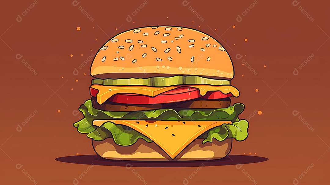 Ilustração de design plano de um delicioso hambúrguer sobre fundo vermelho