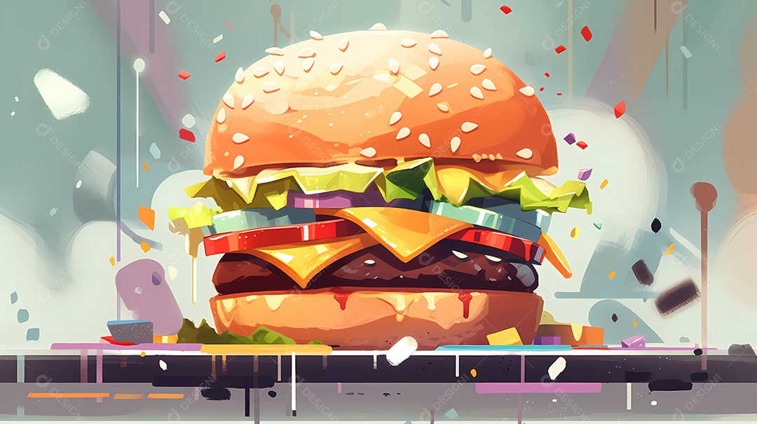 Design ilustração de delicioso hambúrguer com confete.