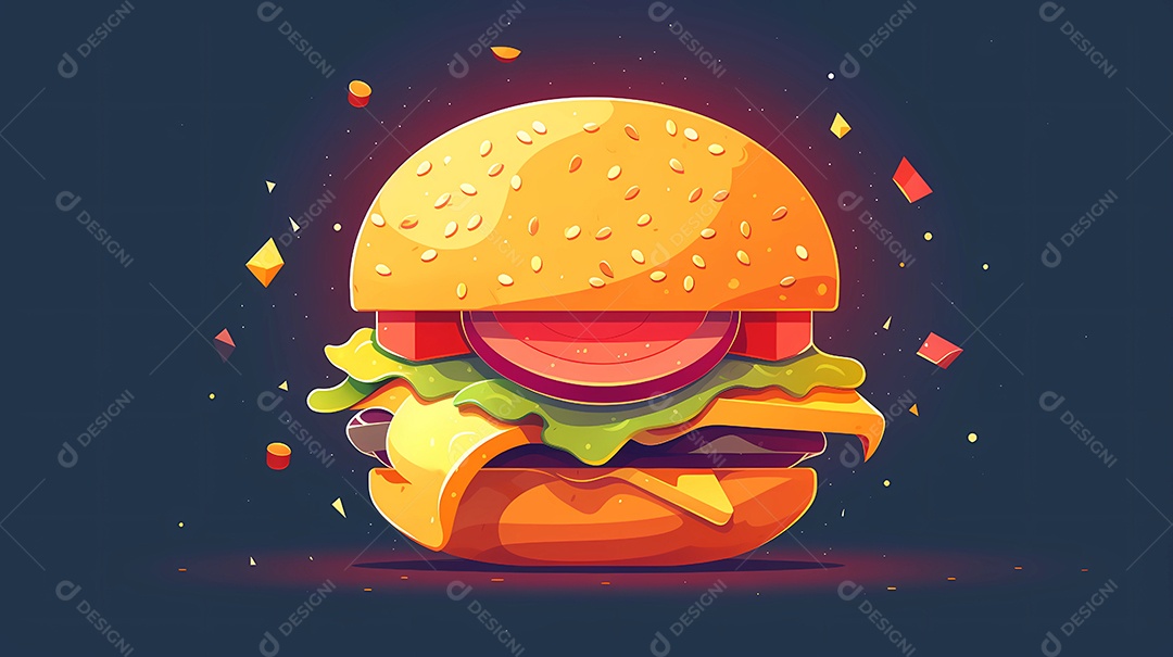Ilustração de design plano de um delicioso hambúrguer sobre fundo azul