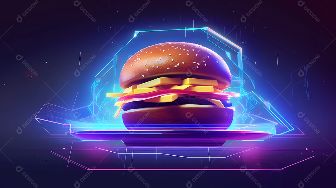 Ilustração de estilo futurista e luzes neon de hambúrguer