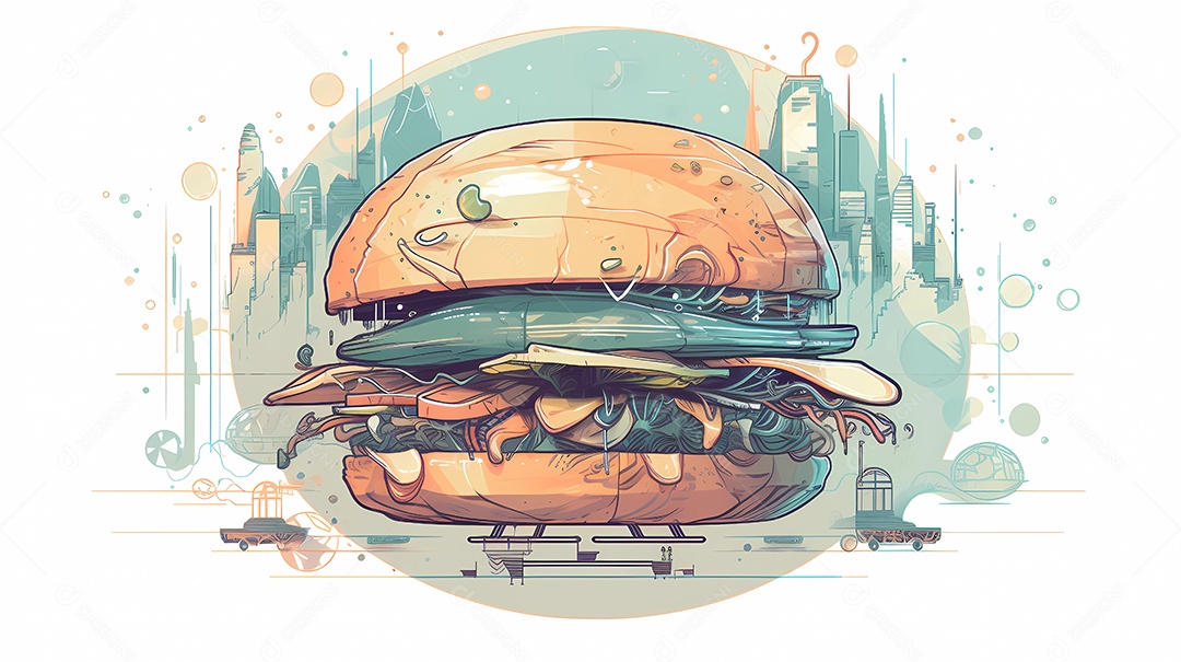 Ilustração do conceito de hambúrguer vegano.