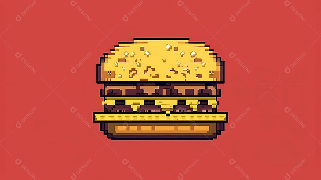 Ilustração de hambúrguer de 8 bits isolado no fundo.