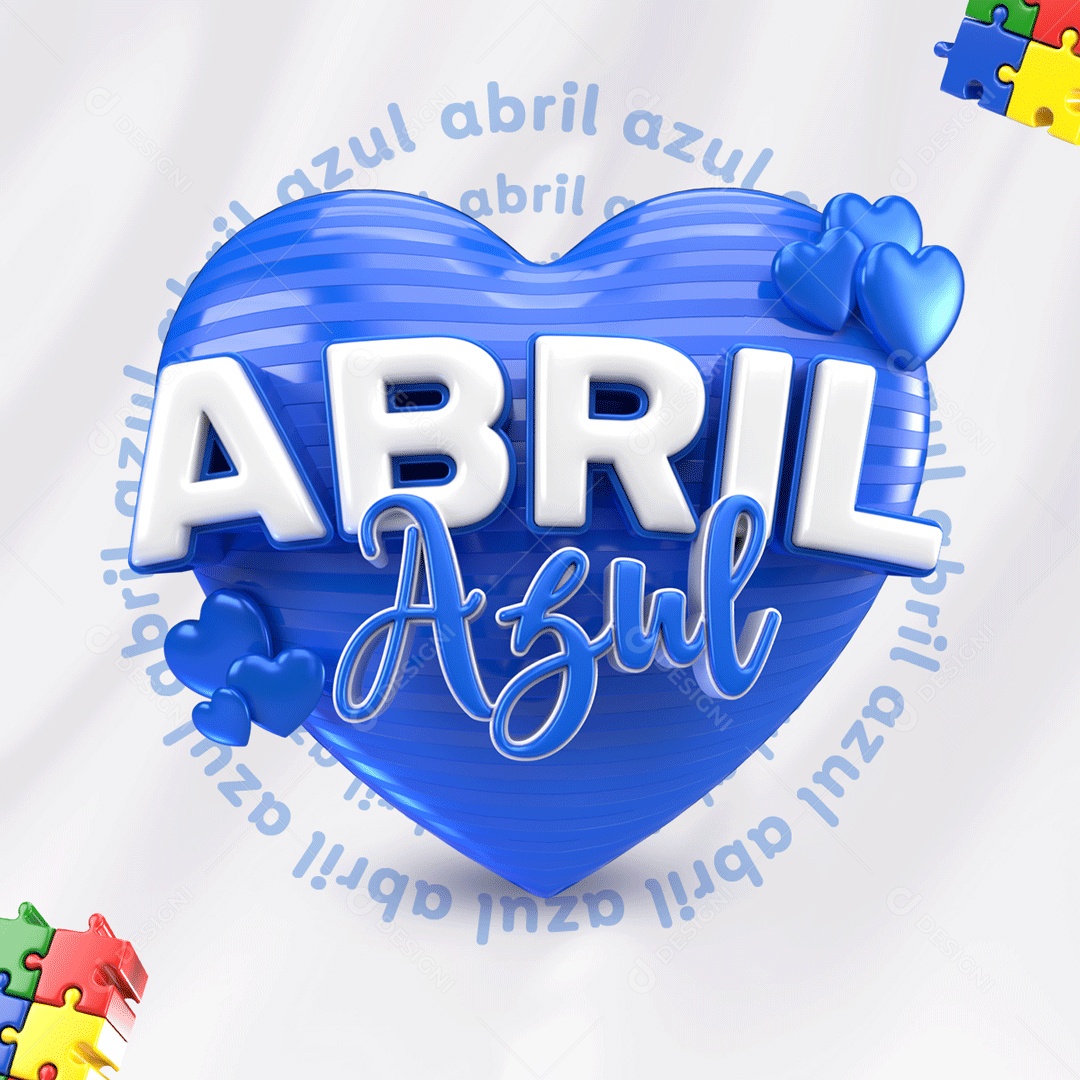 Selo 3D Abril Azul Mês De Conscientização Autismo Para Composição PSD