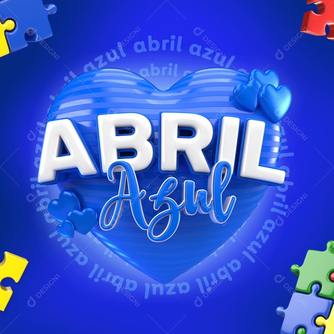 Selo 3D Abril Azul Mês De Conscientização Autismo Para Composição PSD