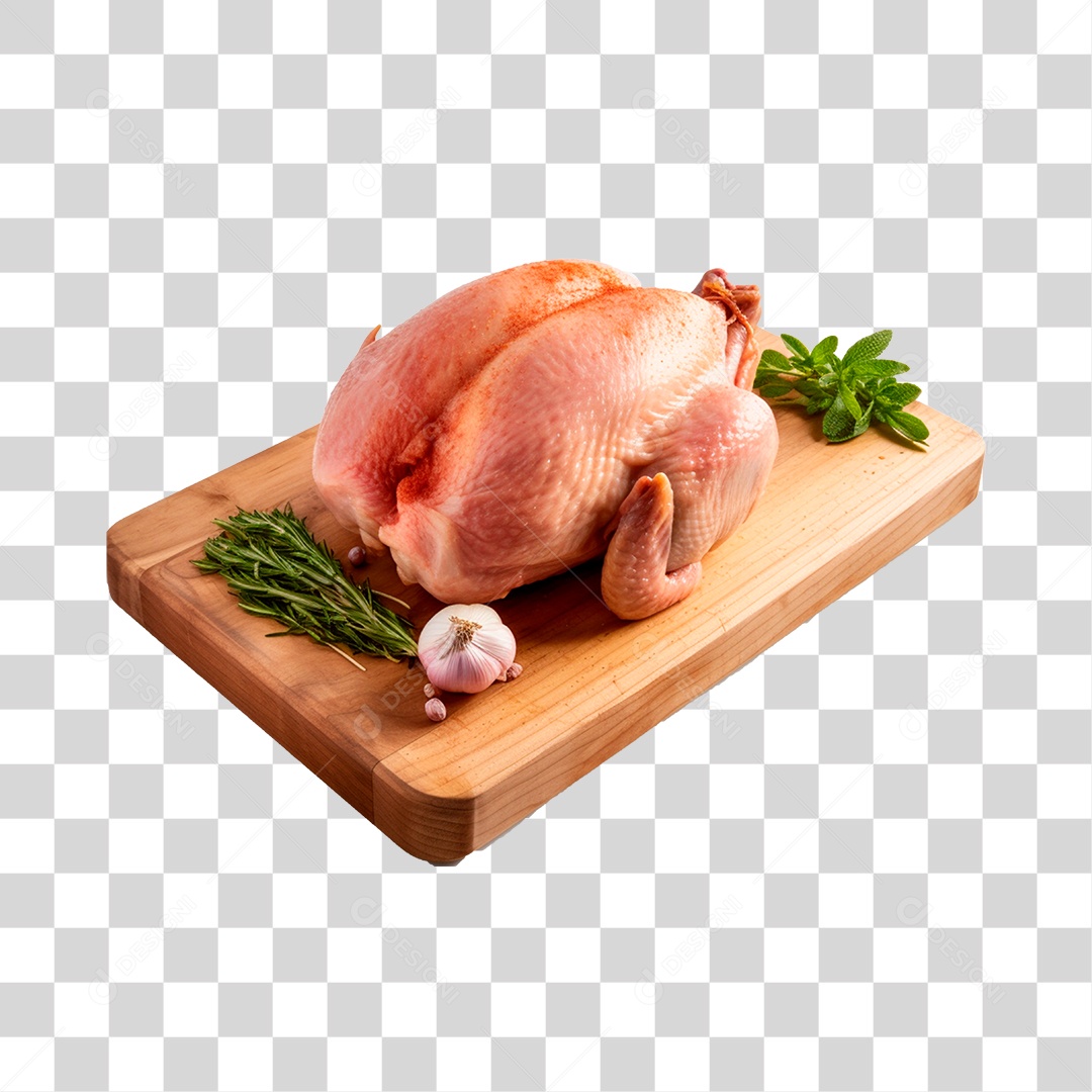Frango em Tábua de Madeira PNG Transparente