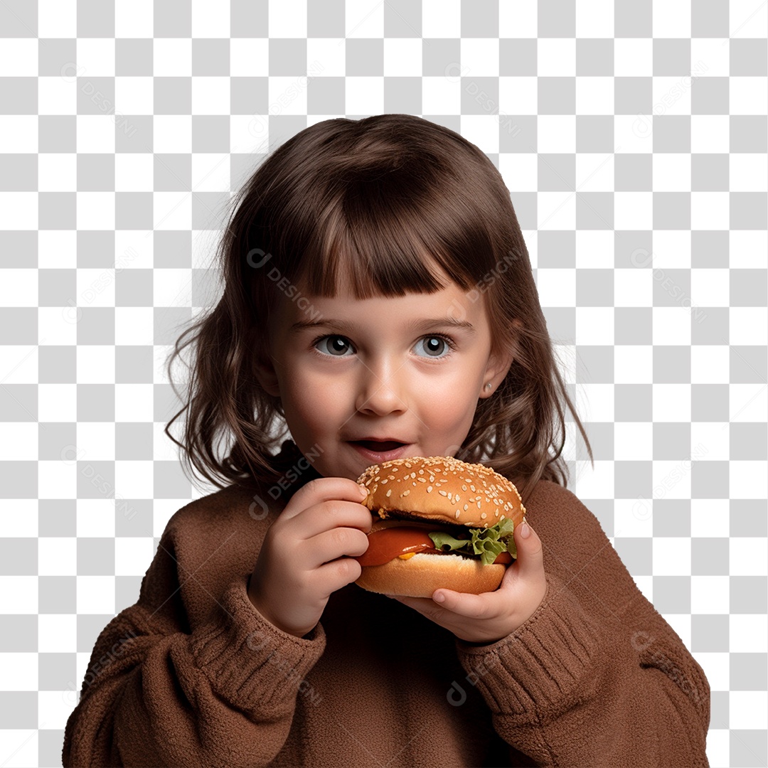 Menina Comendo Hamburguer PNG Transparente