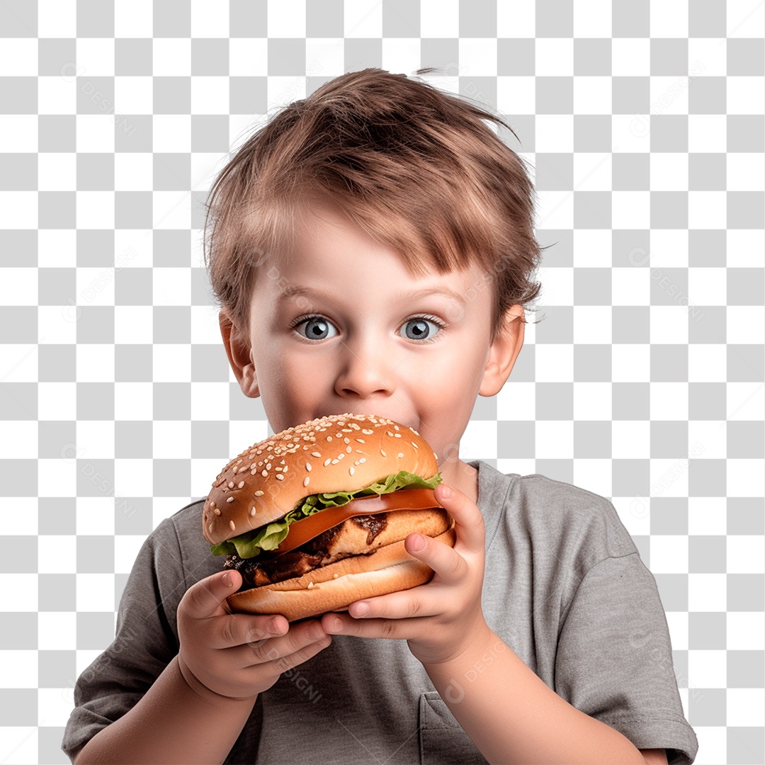 Menino Comendo Hamburguer PNG Transparente