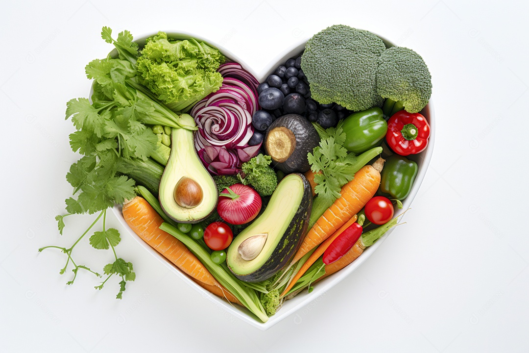 Cesta de verduras sobre uma mesa branca